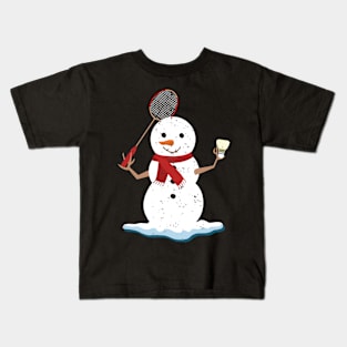 Funny Badminton Snowman Kids T-Shirt